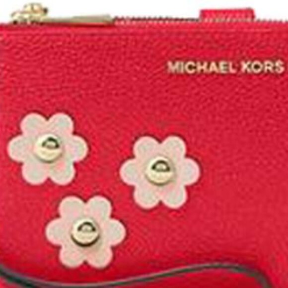 New Michael Kors Adele Floral Appliqué Leather Smartphone Double Zip Wristlet - Picture 12 of 13